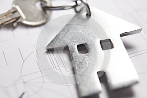 Keys To Home On Architects Plans With House Shaped Keyring