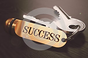 Keys to Success Concept on Golden Keychain. photo