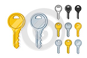 Keys vector icon set isolated design elements