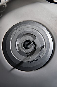 keyway of the fuel cap on Motorcycle. photo