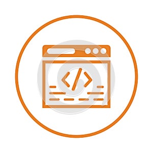 Keyword, code, coding, html, programming icon. Orange vector sketch.