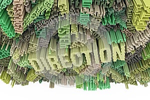 Keyword of Direction. Colorful 3D rendering. Abstract shape comp