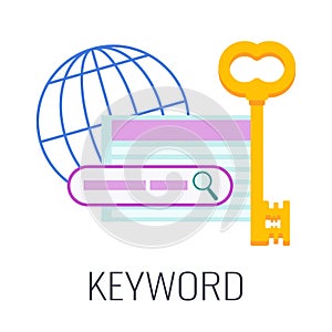 Keyword Icon. Key, search bar. Flat vector illustration.
