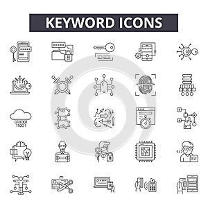 Keyword line icons, signs, vector set, outline illustration concept