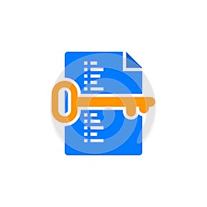 Keyword list symbol. Key and document icon vector, filled flat s