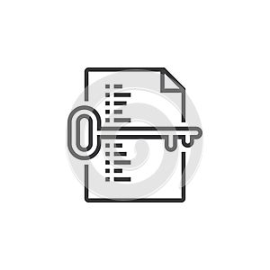 Keyword list symbol. Key and document line icon, outline vector