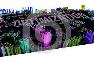 Keyword of Optimization. Colorful 3D rendering. Shape composition, geometric structure, block for design texture, background.