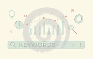 Keyword Optimization SEO concept. Research, Selection and analysis popular search terms for search engine optimization
