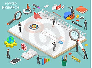 Keyword research flat isometric vector concept.