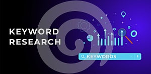 Keyword Research and Optimization SEO concept. Selection and analysis popular search terms with search engine