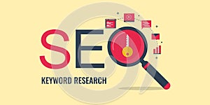 Keyword research - Search engine optimization - Keyword seo. Flat design seo banner. photo