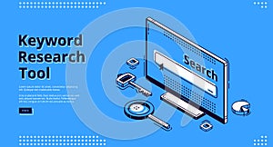 Keyword research tool isometric landing page.