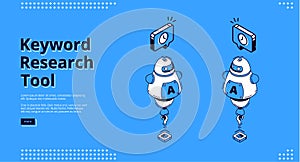 Keyword research tool isometric landing page.