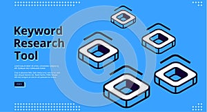 Keyword research tool isometric landing page.