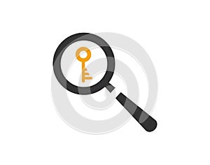 Keyword search flat icon magnifying glass and key vector image