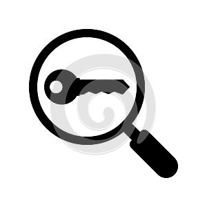 Keyword search icon. Key and magnifying glass. Vector illustration.