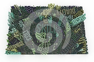 Keyword of Skill. Colorful 3D rendering. Abstract shape composition, geometric structure block. Wallpaper for graphic design.