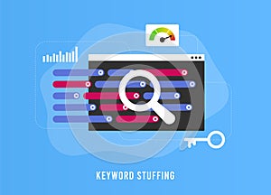 Keyword Spamming or stuffing - SEO Ranking Factor concept. Keyword stuffing checker service. Vector illustration concept