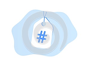 Keyword Tag - SEO keywords tagging icon. Vector isolated illustration on blue background with icons