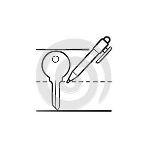 Keyword writing hand drawn outline doodle icon.