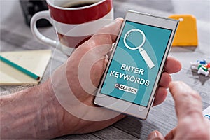 Keywords search concept on a smartphone