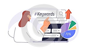 Keywords and search engine optimization concept. Marketing strategy and SEO analysis, contextual ads, ranking, data photo