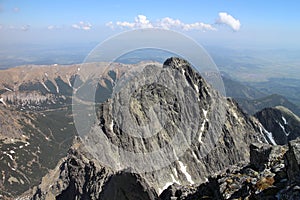 Kezmarsky peak 2558 m from Lomnicky peak 2634 m,, High Tatras