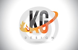 KG K G Letter Logo with Fire Flames Design and Orange Swoosh.