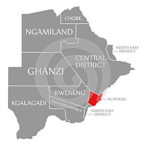 Kgatleng red highlighted in map of Botswana