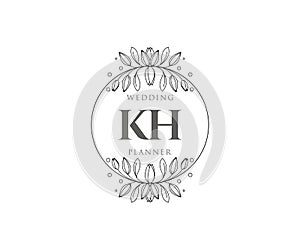 KH Initials letter Wedding monogram logos collection, hand drawn modern minimalistic and floral templates for Invitation cards,