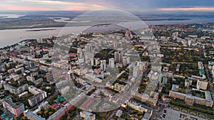 Khabarovsk, the city center . the view from the top. filmed with a drone . Lenin square, Dynamo Park, Ussuri Boulevard