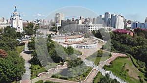 Khabarovsk city on a summer day. Aerial view.