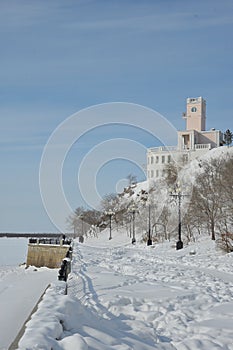 Khabarovsk cliff on the bank of the Amur River, Russia.