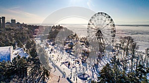 Khabarovsk Ferris wheel the view from the top winter skating rink embankment of the Amur river