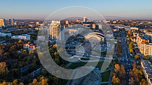 Khabarovsk Park in the city center. city ponds. autumn. the view from the top. taken by drone.