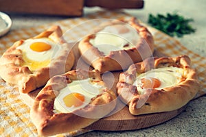 Khachapuri in Adjara with the egg. The Georgian cuisine