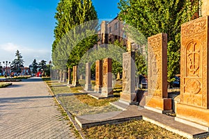 Khachkar tombstone aboyan street Gyumri Shirak Armenia landmark