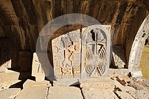 The khachkars cross-stones in Haghpat Monastery, Armenia