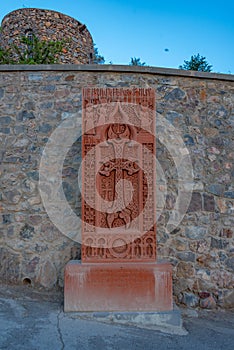 Khachkars in Khor Virap monastery in Armenia