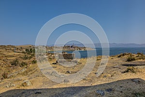 Khachkars, stone crosses in Sevanavank, a monastery complex located on the northwest coast of Lake Sevan in the province