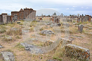Khachkars and tombs in the Noratus cemetery. Gegharkunik province. Armenia