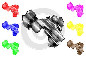 Khagaria district Bihar State, Munger division, Republic of India map vector illustration, scribble sketch Khagaria map