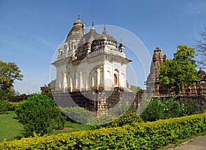 Khajuraho Temple Group of Monuments in India with erotic sculptures on the wall