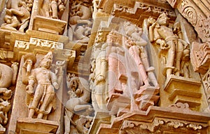 Khajuraho Temple Group of Monuments in IndiaSandstone sculptures in Khajuraho Temple Group of Monuments in India