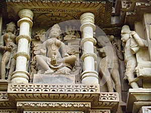 Khajuraho Temple Group of Monuments in IndiaSandstone sculptures in Khajuraho Temple Group of Monuments in India