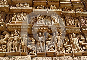 Khajuraho Temple Group of Monuments in IndiaSandstone sculptures in Khajuraho Temple Group of Monuments in India