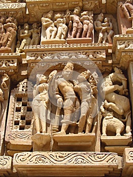 Khajuraho Temple Group of Monuments in IndiaSandstone sculptures in Khajuraho Temple Group of Monuments in India