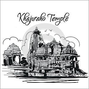 Khajuraho temple madhya Pradesh india sketch  illustration