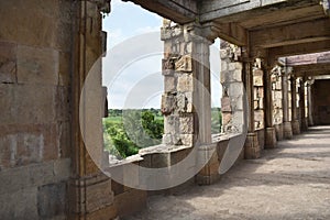 Khajuri Masjid Champaner-Pavagadh Archaeological Park, Interior stone pillars ruins, horizontal image, a UNESCO World Heritage