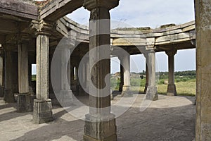 Khajuri Masjid, interior stone pillars ruins, Champaner-Pavagadh Archaeological Park, a UNESCO World Heritage Site, Gujarat